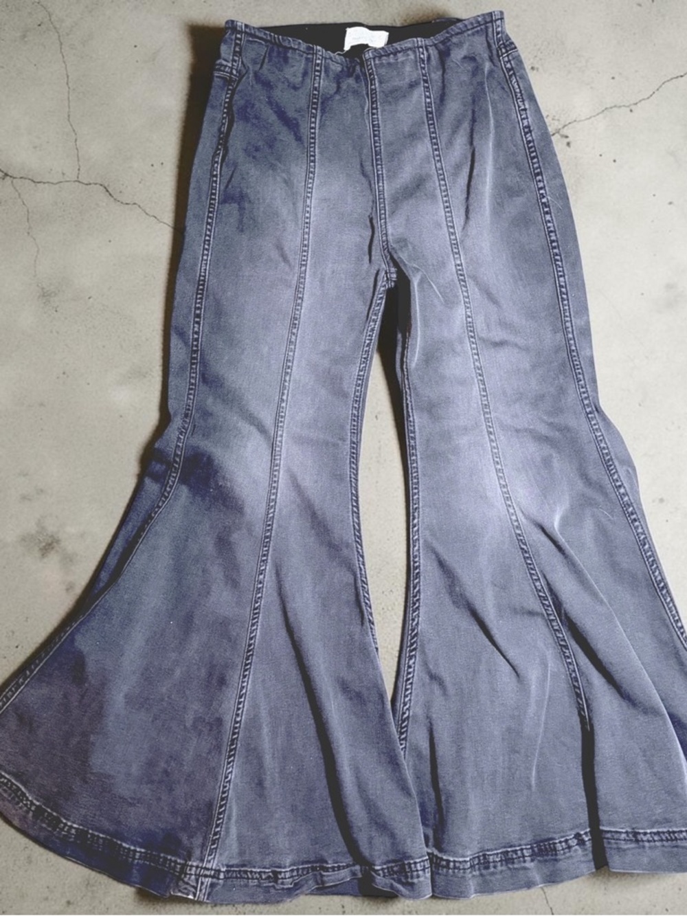 Free People Washed Black Panel Flare Jeans
